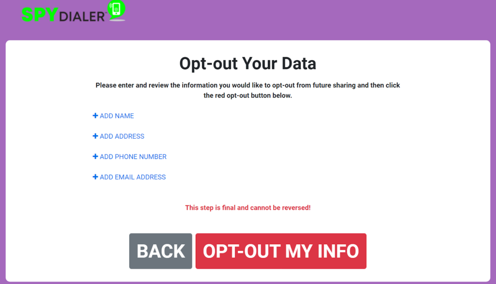 Spy Dialer - Opt-put your data feature