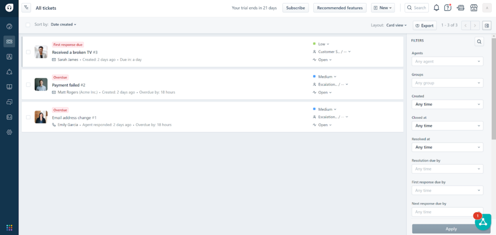 Freshdesk tickets overview