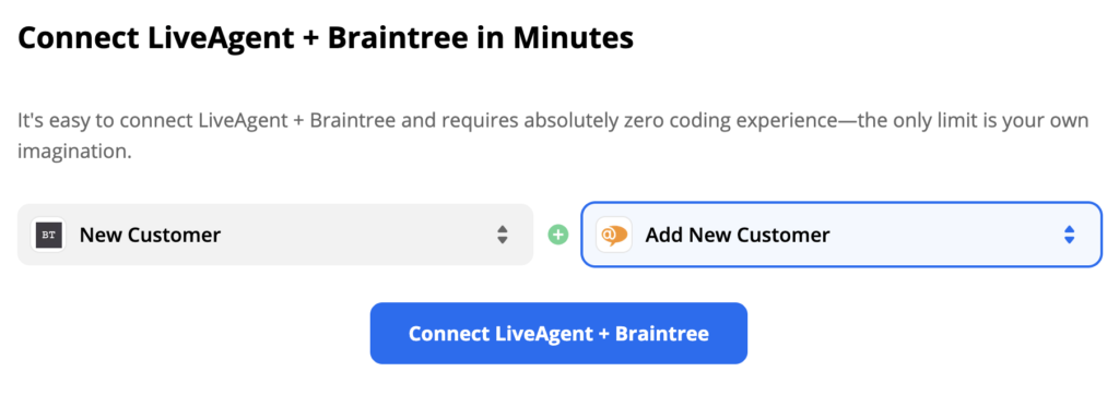 Braintree trigger New Customer and LiveAgent action Add New Customer