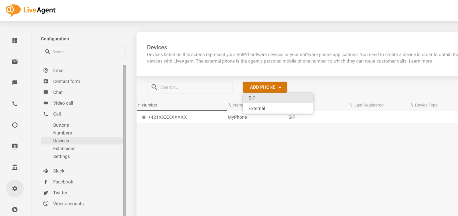 MicroSIP number in LiveAgent