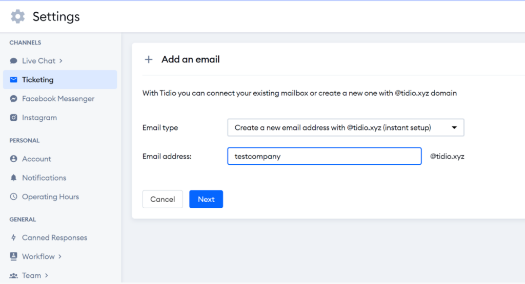 Tidio - email settings