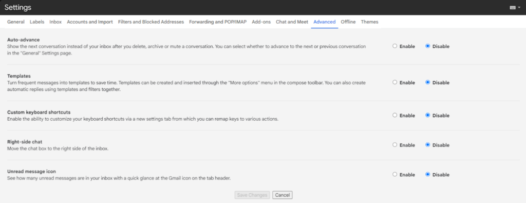 Gmail - advanced mail settings