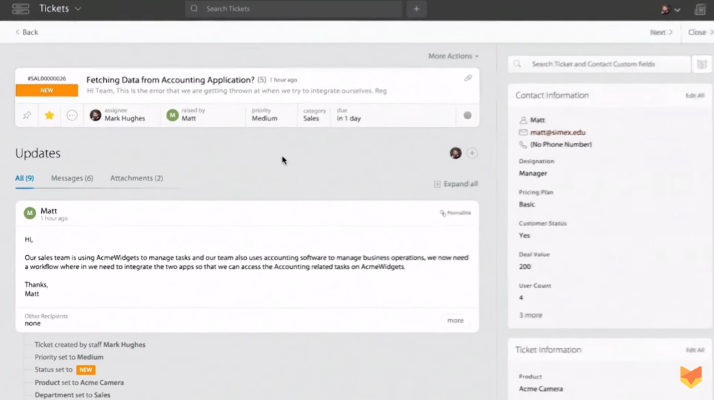 The image is showing the HappyFox Help Desk dashboard and customer support tickets