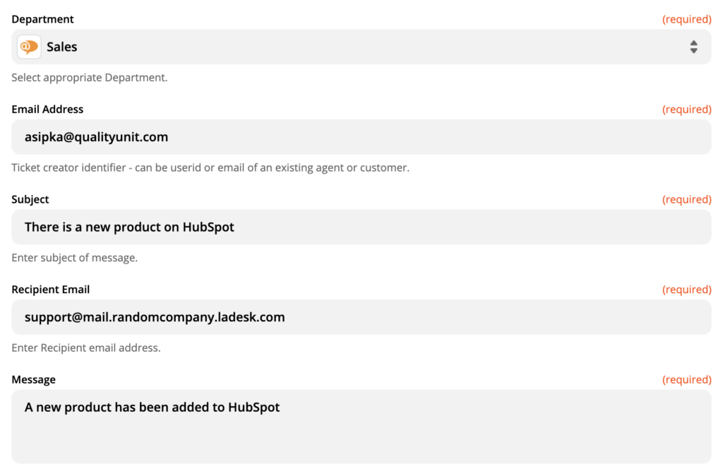 LiveAgent action setup on Zapier