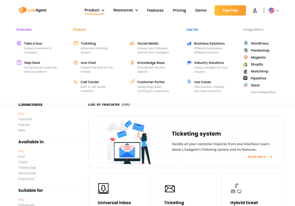LiveAgent's main and side header