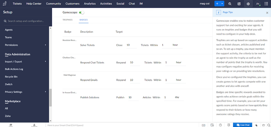 Zoho Desk - badge system