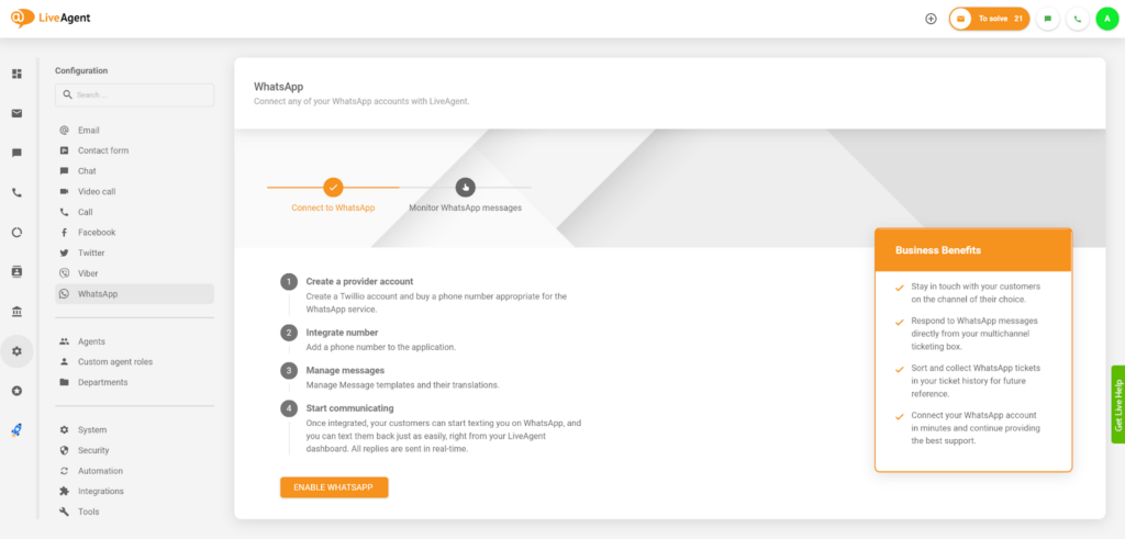LiveAgent WhatsApp integration