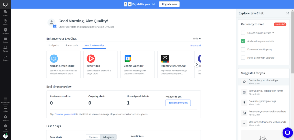 LiveChat dashboard overview
