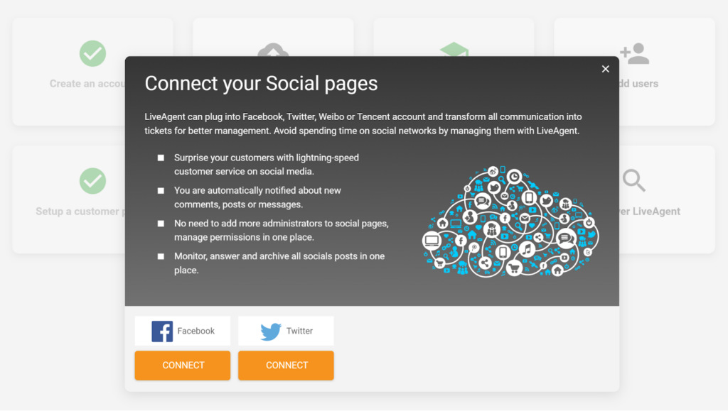Connect your social pages to LiveAgent