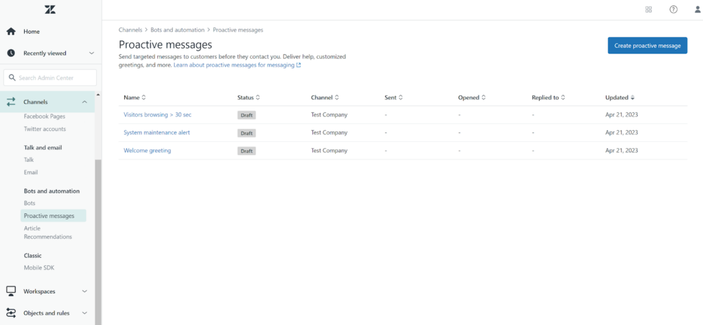 Zendesk - proactive messages overview