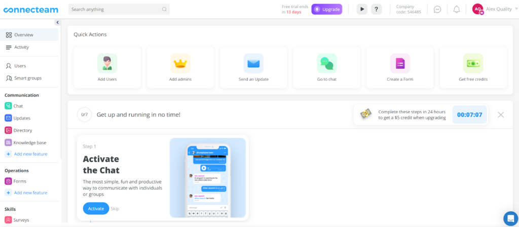 Connecteam dashboard