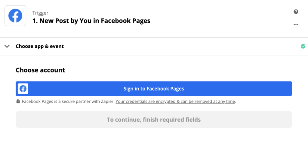 Facebook trigger configuration example