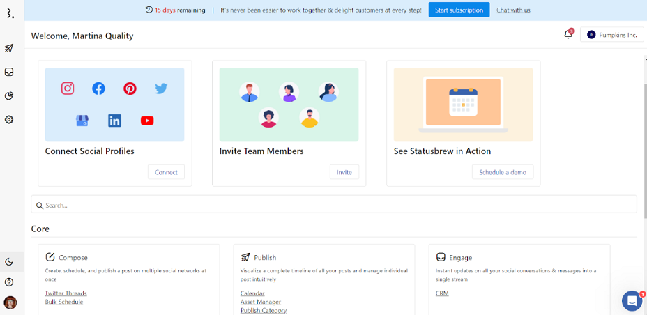 Statusbrew - dashboard