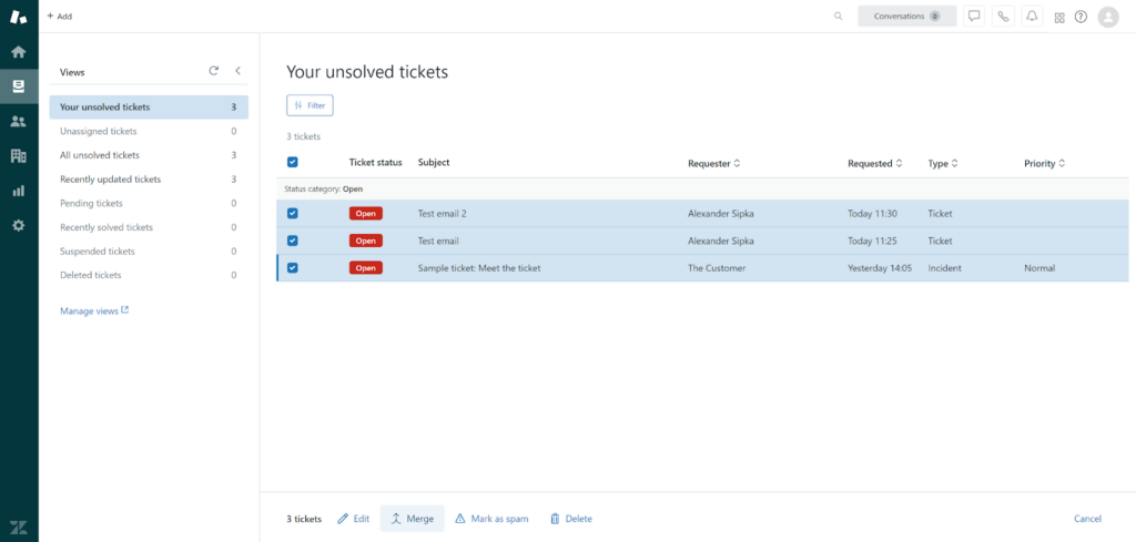 Zendesk - bulk action feature