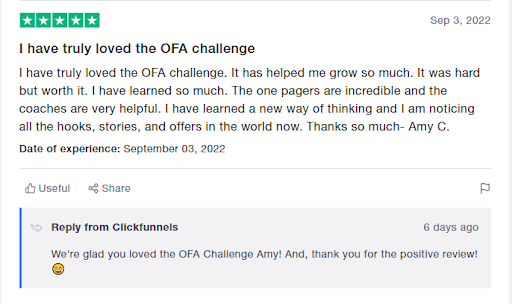 ClickFunnels review with reply from company