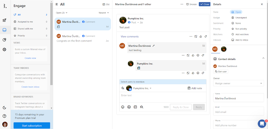 Statusbrew - engage interface
