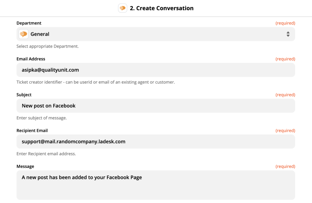 LiveAgent action setup on Zapier