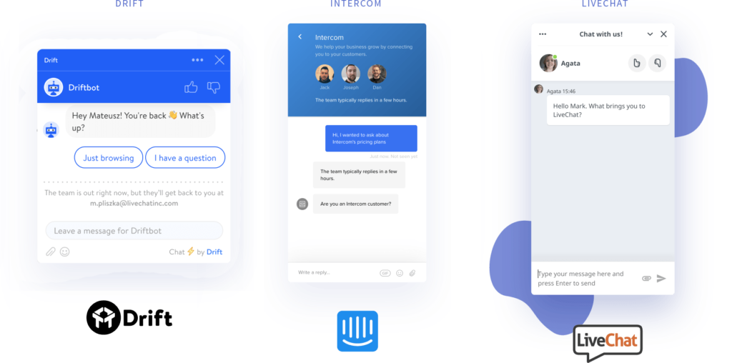 drift vs livechat vs intercom chat windows