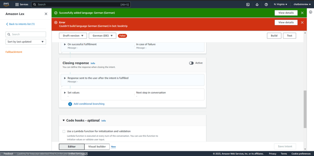AWS Multilingual chatbot response