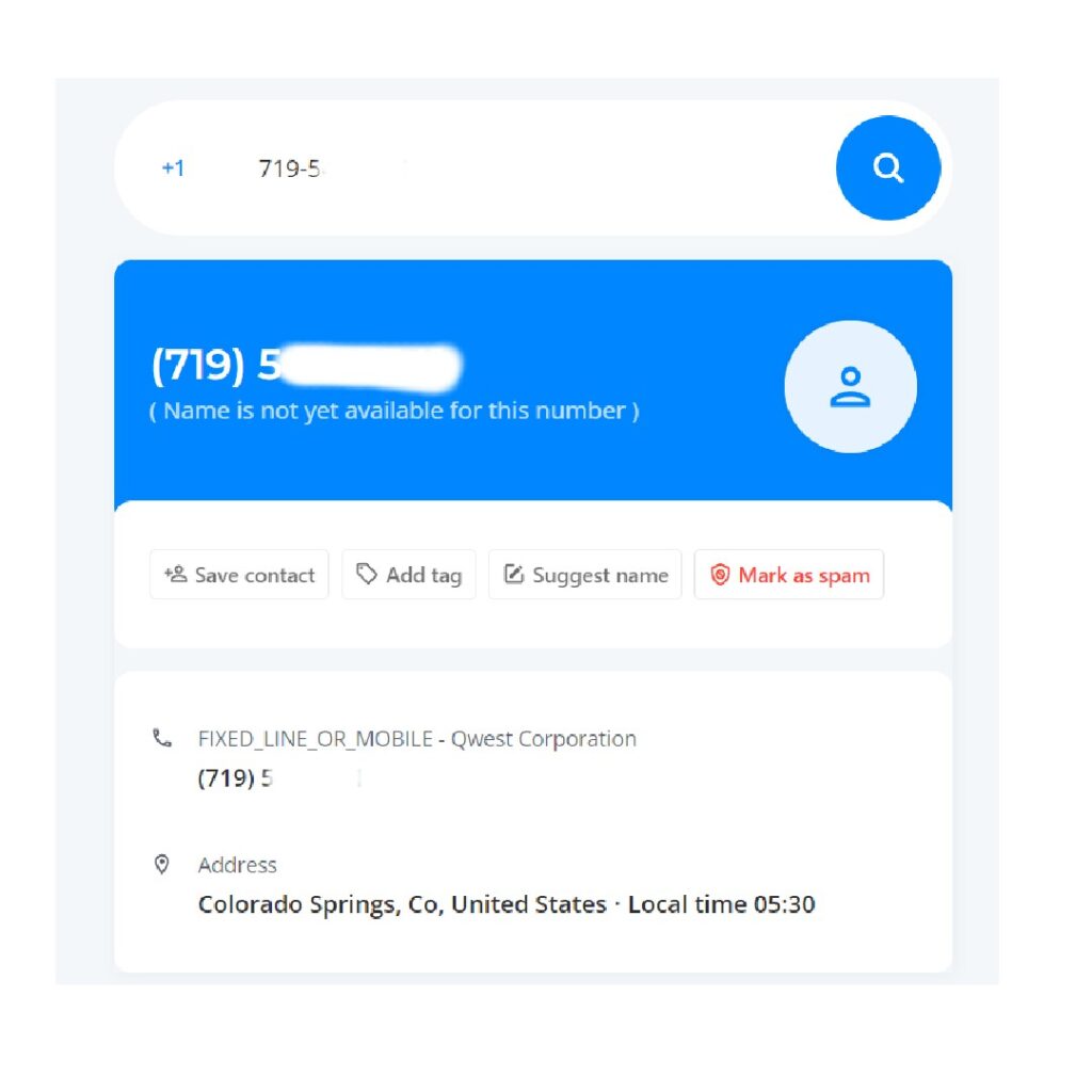 Truecaller search result