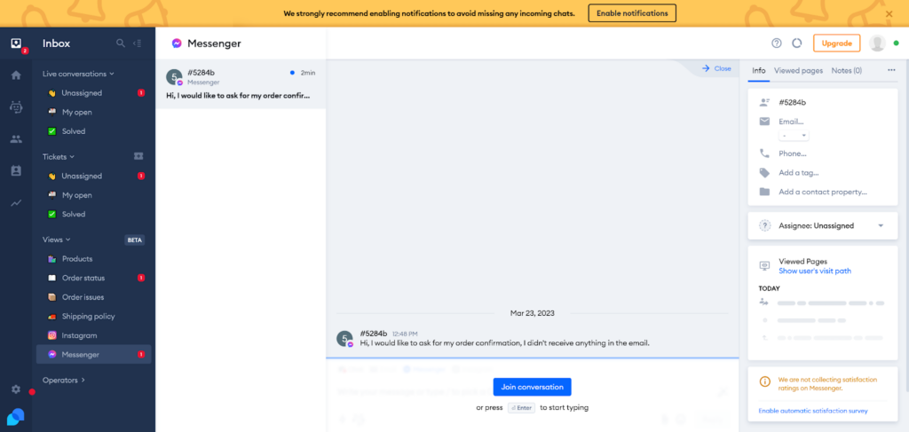 Tidio - ticket from Messenger