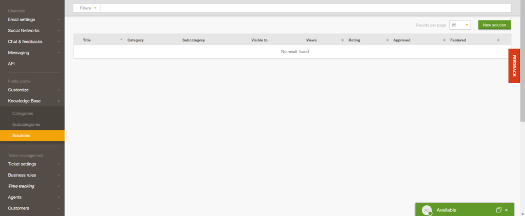Overview of solutions (articles) in Deskero
