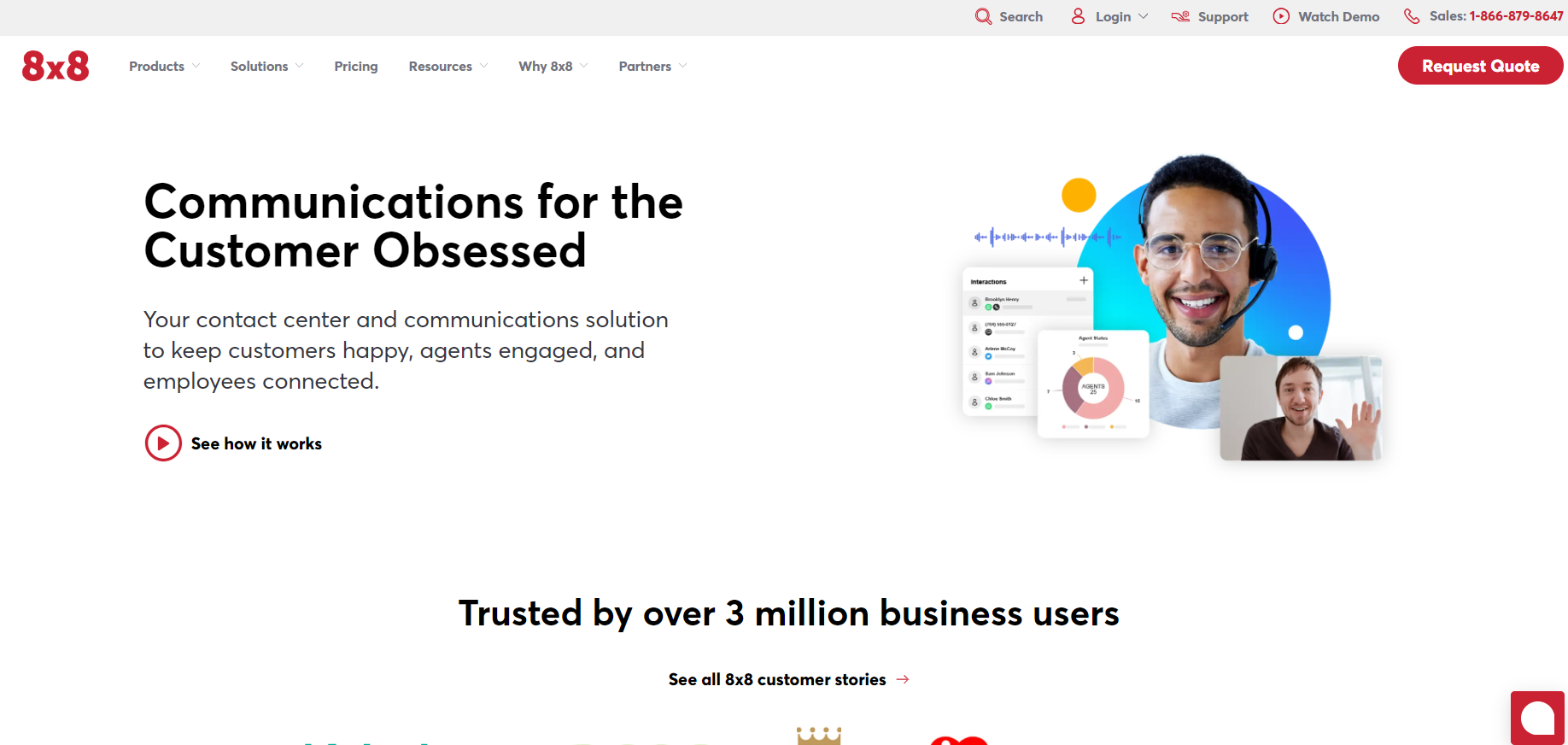8x8 homepage - customer-centric help desk solution