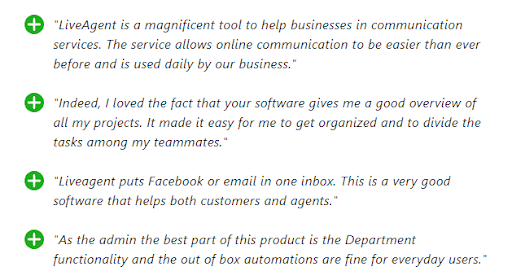LiveAgent pros mentioned in review