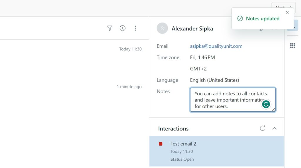 Zendesk - contact note