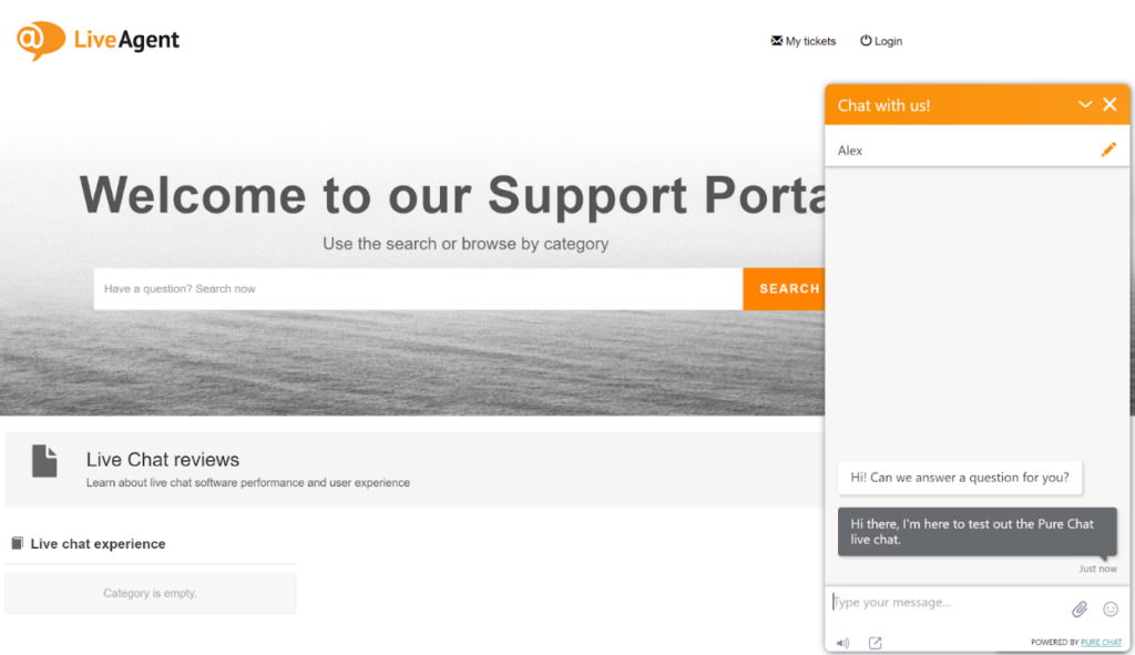 Testing live chat by Pure Chat