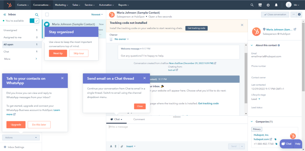 Hubspot inbox overview