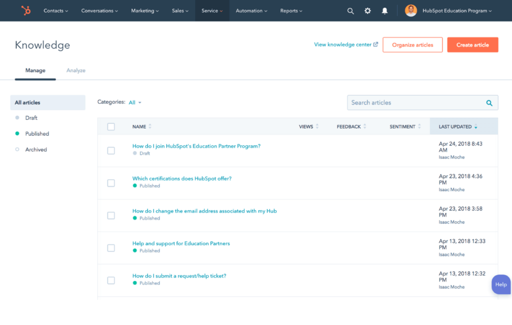 HubSpot Service Hub knowledge base overview