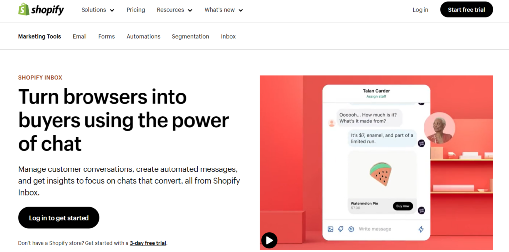 Screenshot of Shopify inbox feature that helps ecommerce businesses manage conversations with customers.