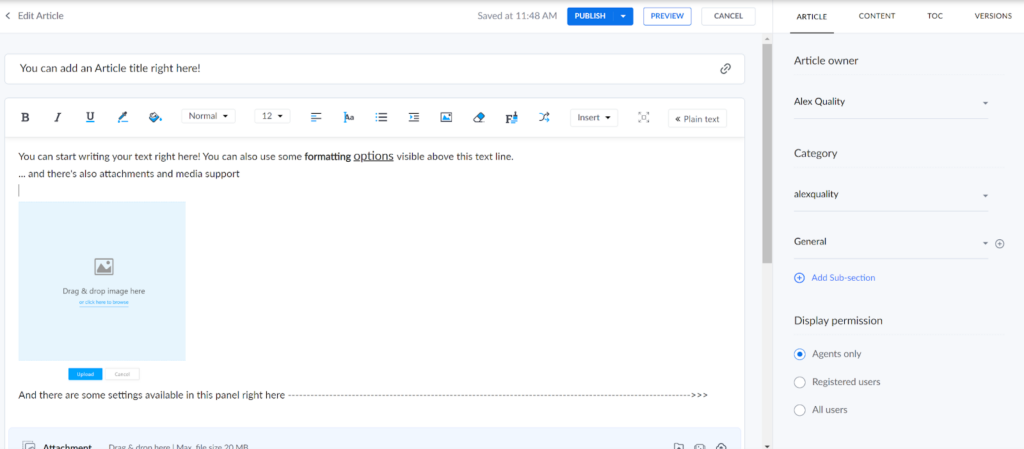 Zoho Desk Add image to knowledge base article