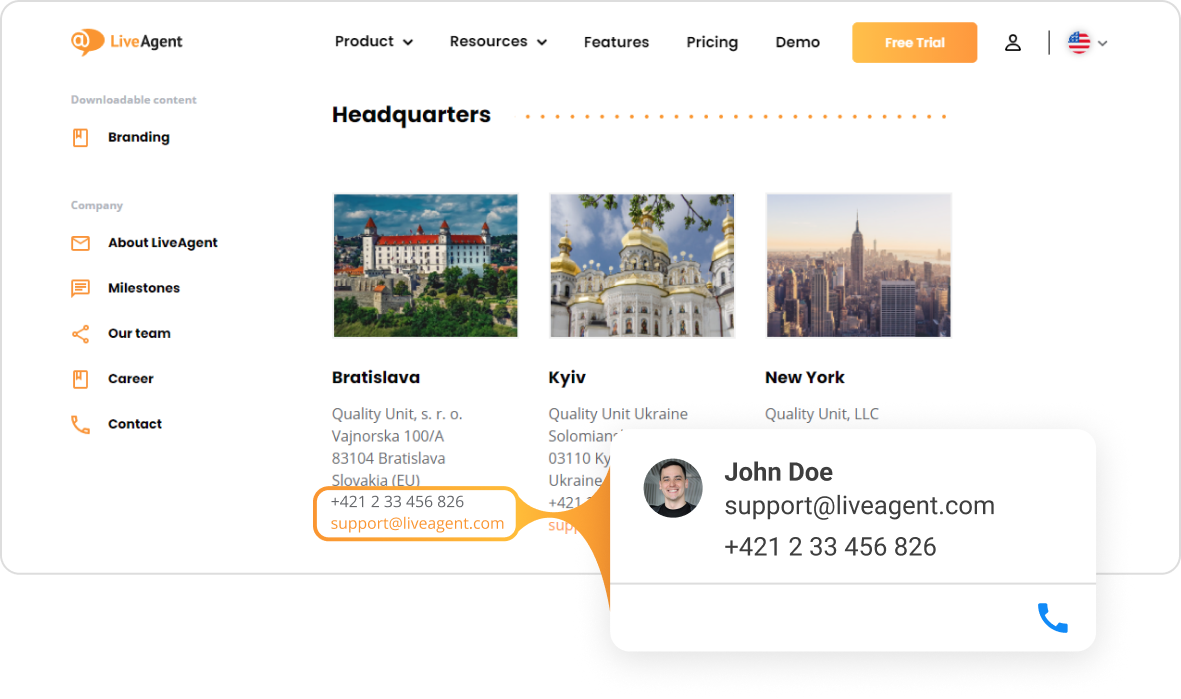 LiveAgent web contact cards extension