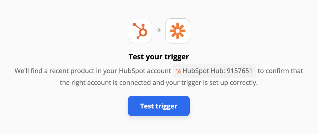 A HubSpot trigger test on Zapier