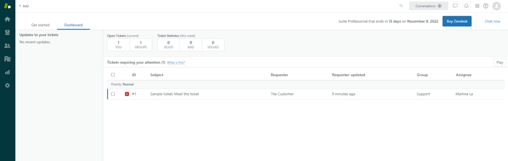 Zendesk Suite dashboard overview
