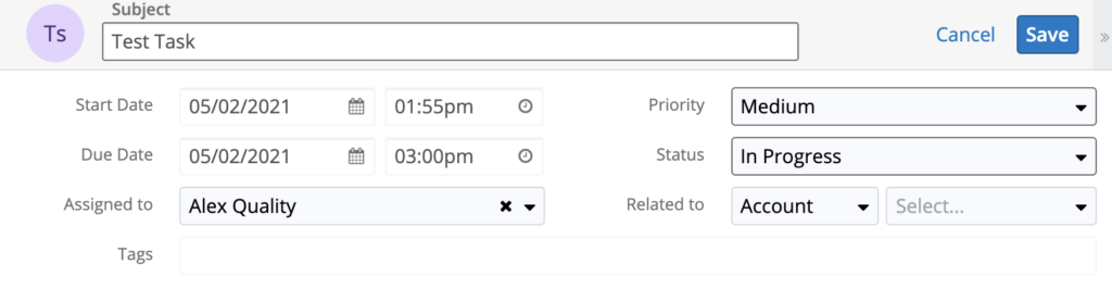 New Task has been created in SugarCRM
