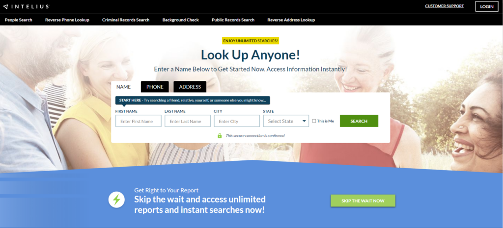 Intelius homepage