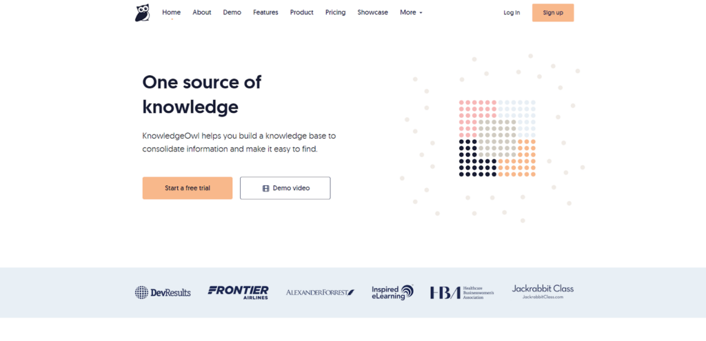 KnowledgeOwl homepage - unified knowledge base software