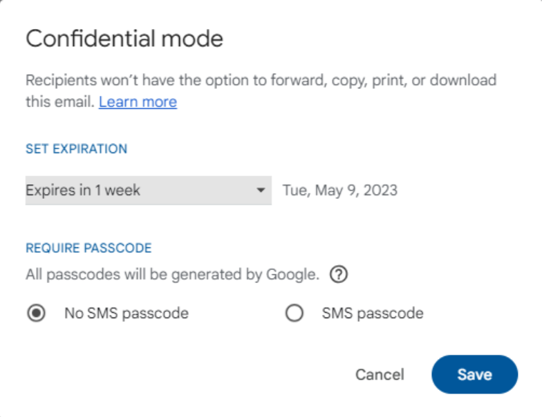 Gmail - Confidential mode