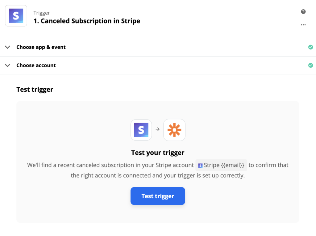 Stripe trigger test on Zapier