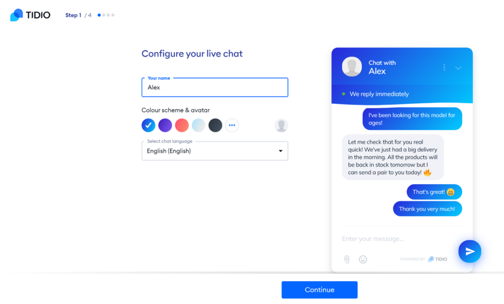 Tidio - live chat configuration
