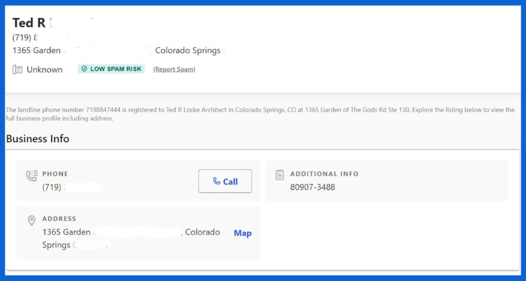 Whitepages search result