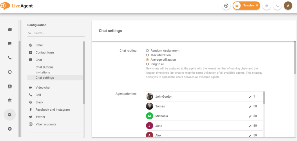 features of help desk software -Chat routing in LiveAgent