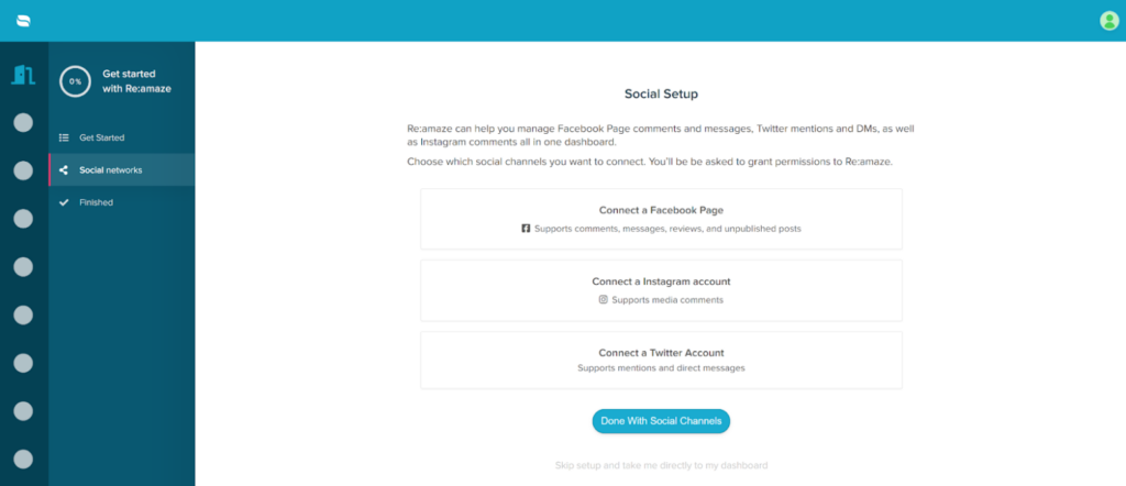 Re:amaze - social media setup