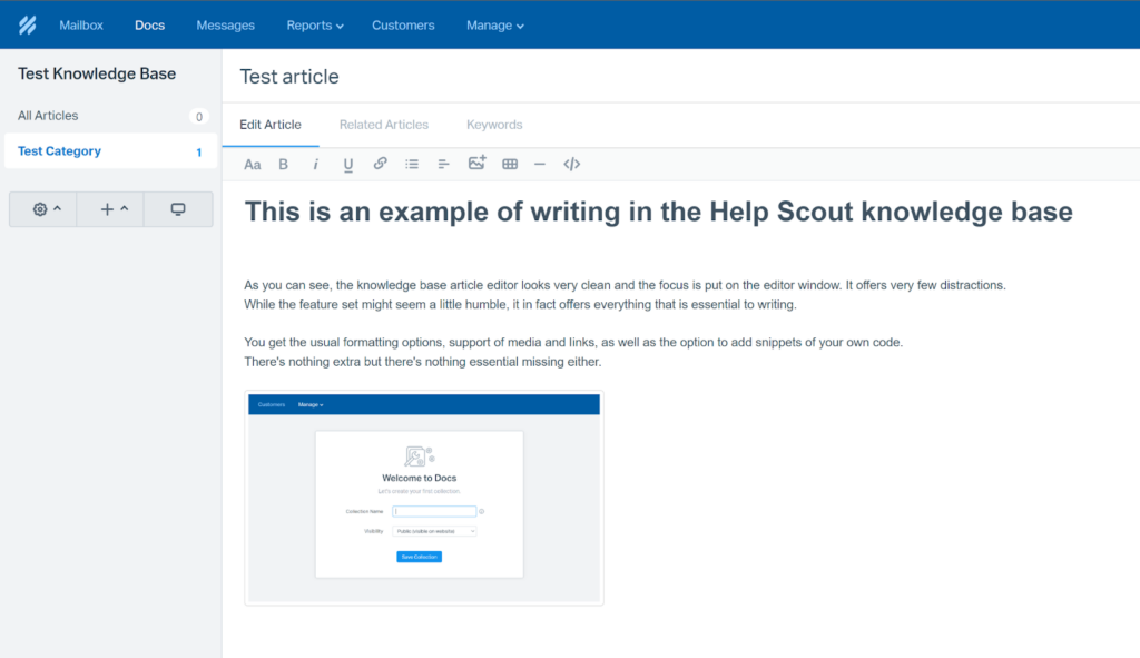 Creating new article in Help Scout knowledge base