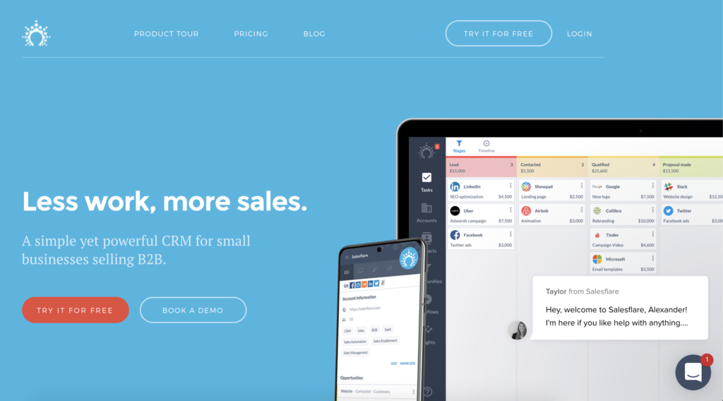 Salesflare CRM website with trial