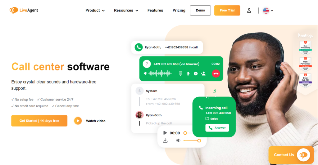 Liveagent call center software landing page