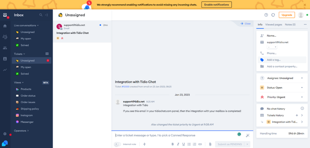 Tidio - social media integration completed